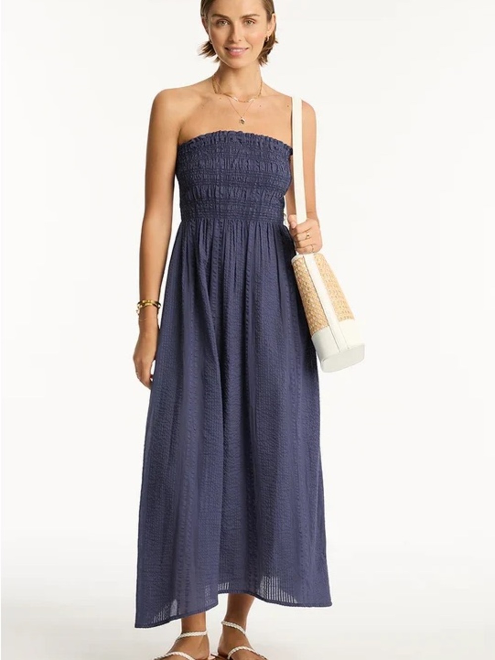 Sea Level Swim • NWOT $110 US  Navy Smocked Maxi Dress